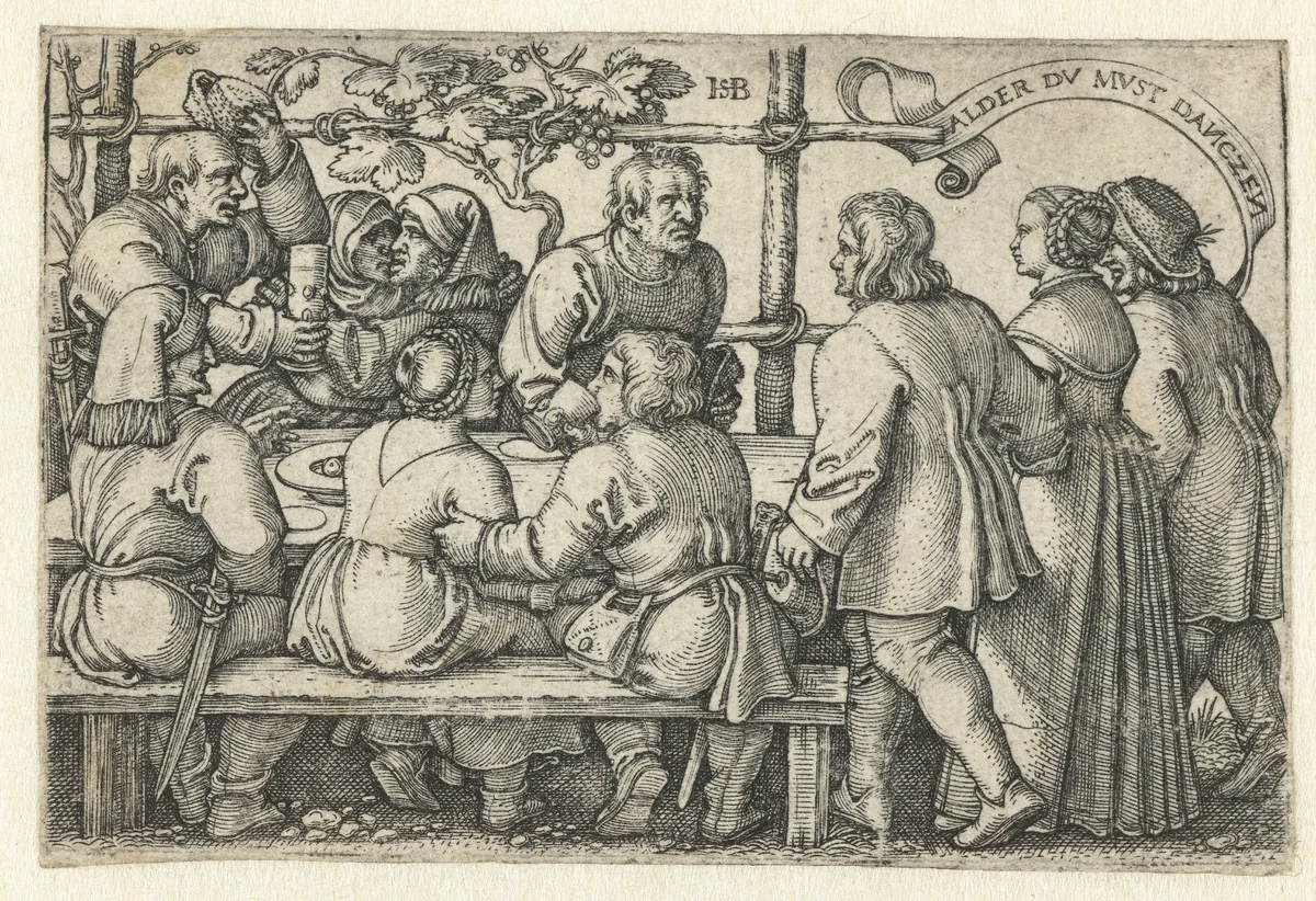 Boeren aan een feestmaal by Unknown, print, 1510-1550