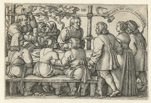 Boeren aan een feestmaal by Unknown, print, 1510-1550