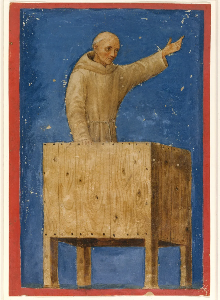 Saint Bernardino Preaching from a Pulpit by Francesco di Giorgio Martini, manuscript, 1467-1478
