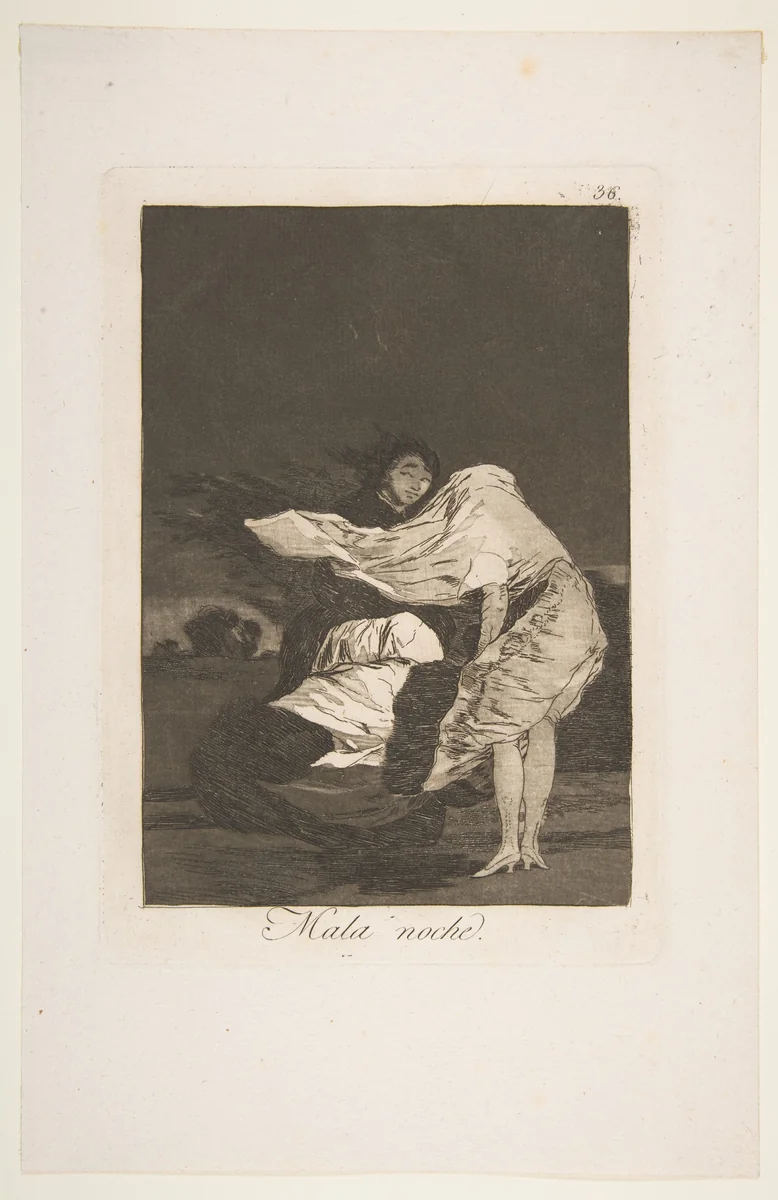 A bad night (Mala noche), plate 36 from "Los Caprichos" by Goya, print, 1799