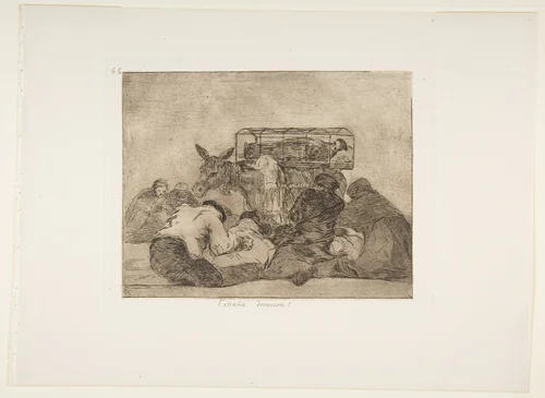 Plate 66 from "The Disasters of War" (Los Desastres de la Guerra): 'Strange devotion!' (Extraña devocion!) by Goya, print, 1814-1815