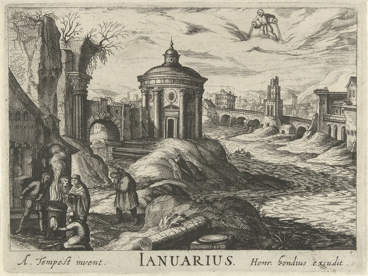 Januari by Simon Frisius, print, 1611