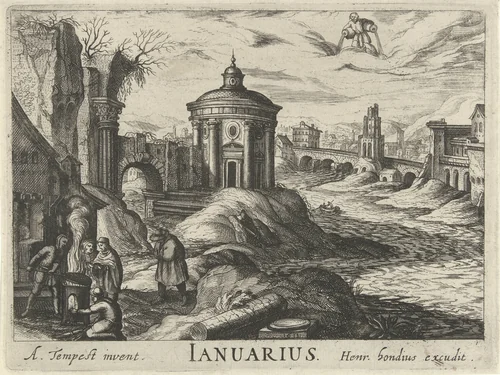 Januari by Simon Frisius, print, 1611