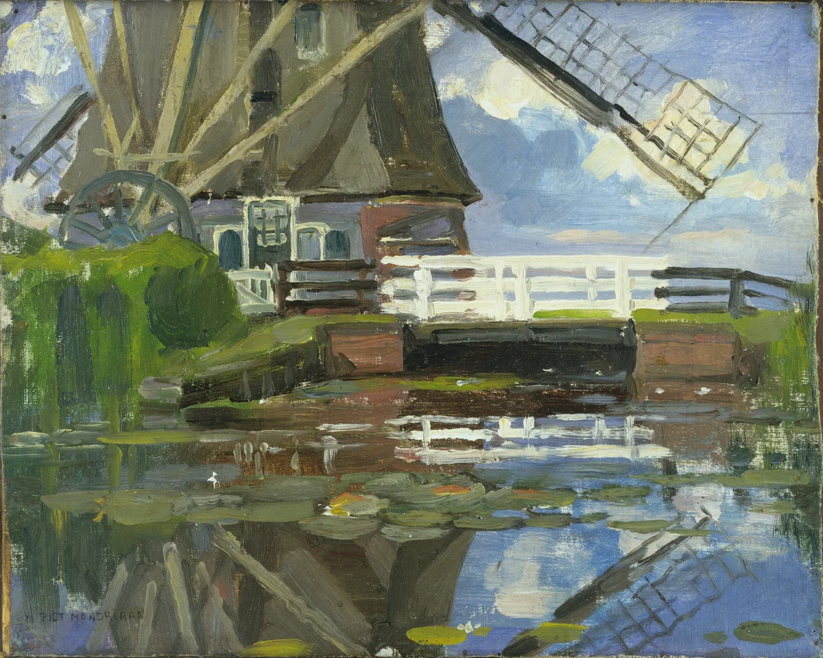 Truncated View of the Broekzijder Mill on the Gein, Wings Facing West by Piet Mondrian, painting, 1902