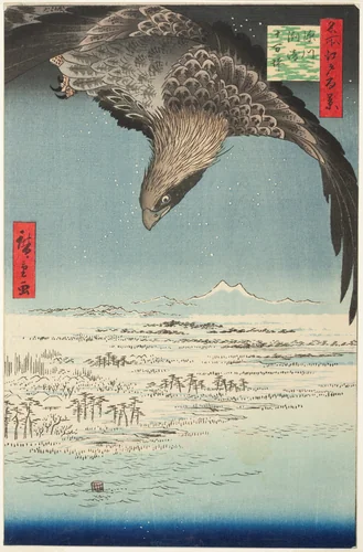 Fukagawa Susaki and Jumantsubo (Fukagawa Susaki Jumantsubo), from the series "One Hundred Famous Views of Edo (Meisho Edo hyakkei)" by Utagawa Hiroshige (歌川広重), print, 1857