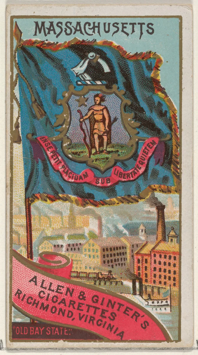 Massachusetts, from Flags of the States and Territories (N11) for Allen & Ginter Cigarettes Brands by Allen & Ginter, print, 1888