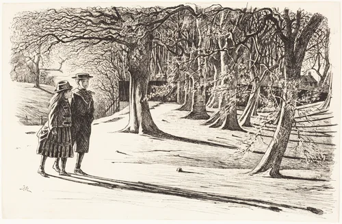 Two Children in the Snow by George Du Maurier, drawing, 1834-1896