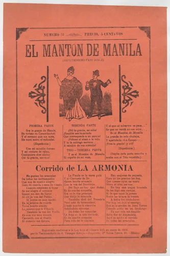 Broadsheet with songs for a two-step dance, a couple dancing by José Guadalupe Posada, print, 1913-1923