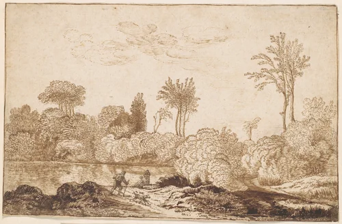 River Landscape with Traveler by Cornelis Vroom, drawing, 1600-1661