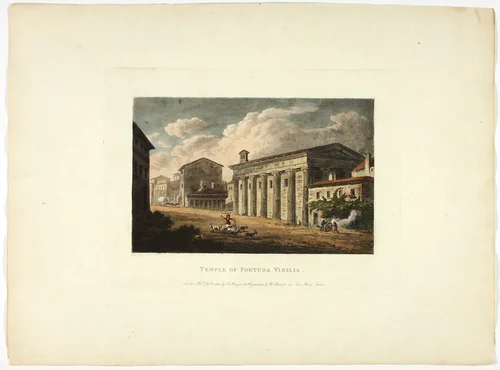 Temple of Fortuna Virilis, plate thirty-four from the Ruins of Rome by M. Dubourg, print, 1797
