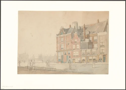 Gezicht op de Texelsche Kade, hoek Damrak by Johan Martinus Anthon Rieke, drawing, 1889