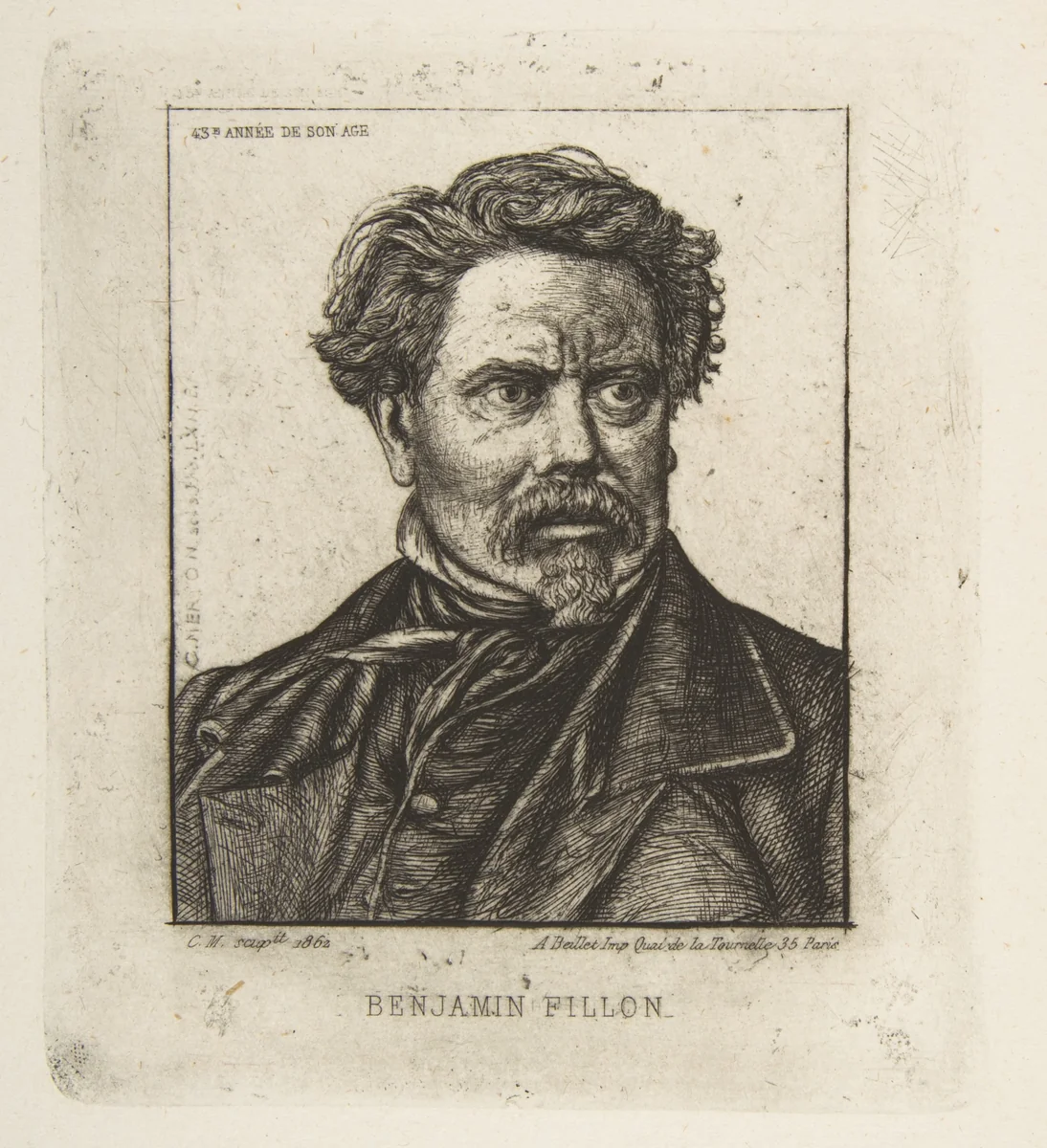 Benjamin Fillon, after a photograph by Charles Meryon, print, 1862