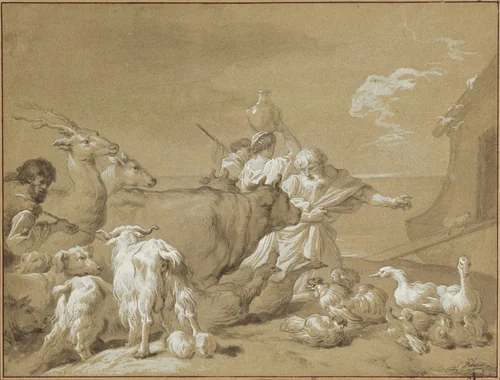 Noah Leading the Animals into the Ark by François-André Vincent; Giovanni Benedetto Castiglione, drawing, 1774
