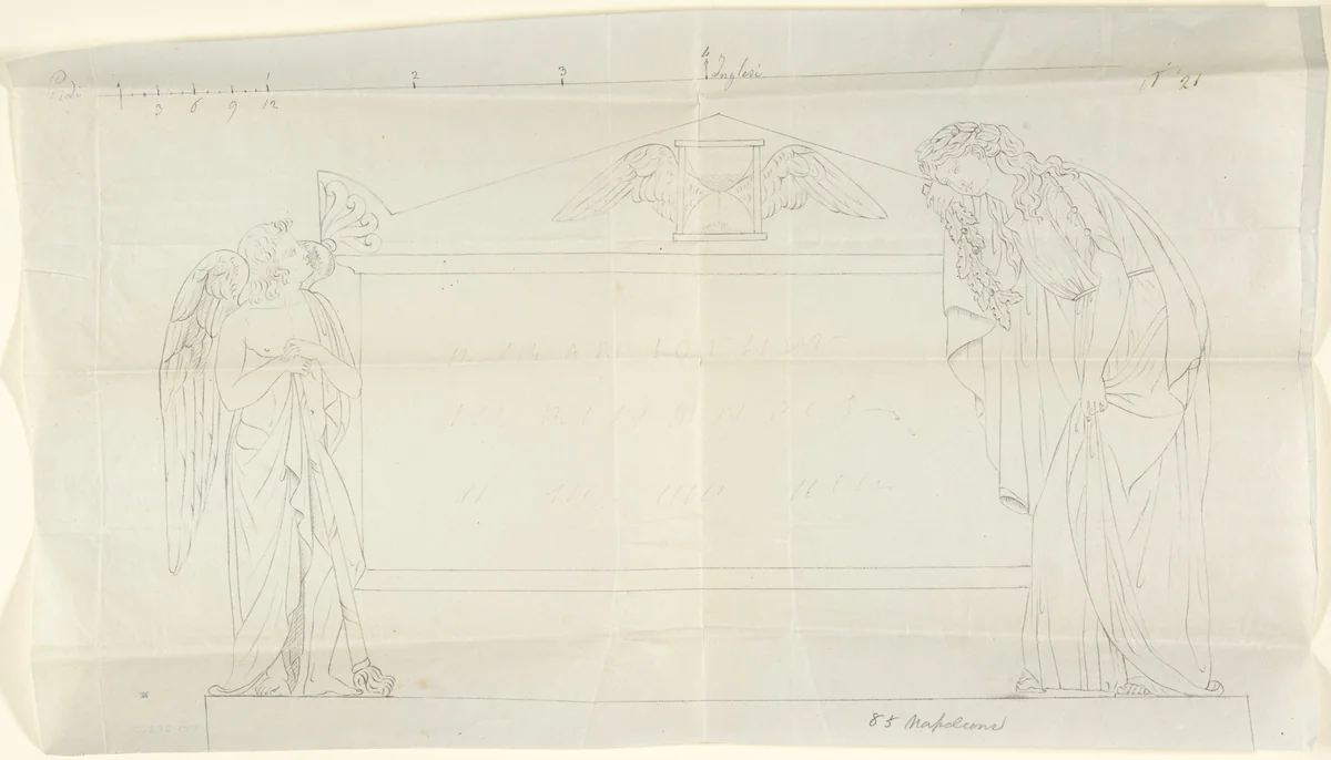 Design for a sarcophagus with two mourning figures by John Gibson, drawing, 1845-1855