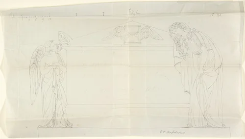 Design for a sarcophagus with two mourning figures by John Gibson, drawing, 1845-1855