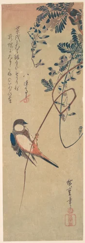 Bird and Wisteria by Utagawa Hiroshige (歌川広重), print, 1825-1845