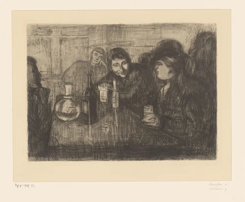 Mannen rond een tafel in een café by Edvard Munch, print, 1895