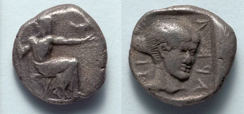 Hemidrachm: Zeus (obverse); Head of Despoina (reverse) by Unknown, metalwork, -465--455