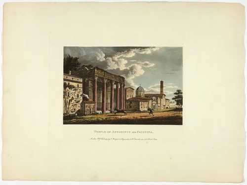 Temple of Antoninus and Faustina, plate thirty-six from the Ruins of Rome by M. Dubourg, print, 1797