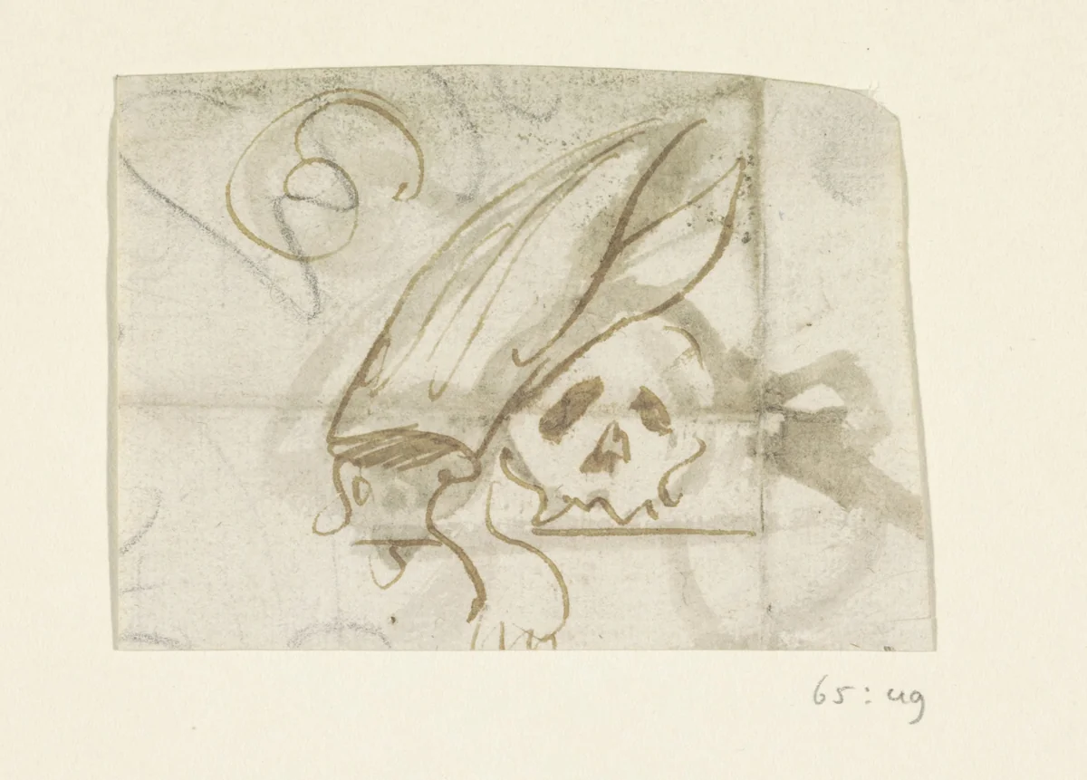 Doodshoofd met mijter en kromstaf by anonymous, drawing, 1600-1800