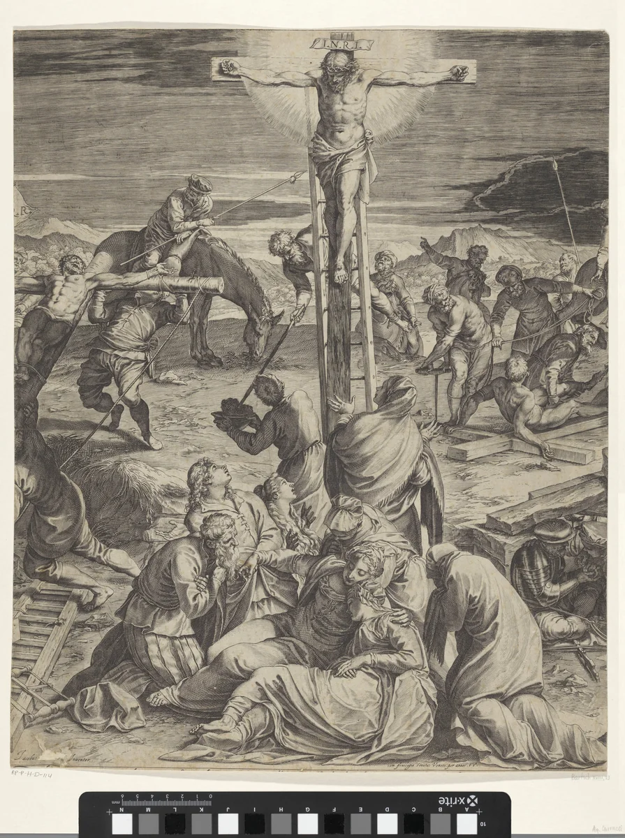 Kruisiging van Christus (middendeel) by Agostino Carracci, print, 1582