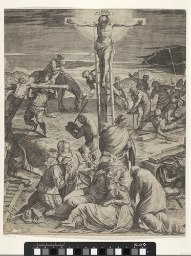 Kruisiging van Christus (middendeel) by Agostino Carracci, print, 1582