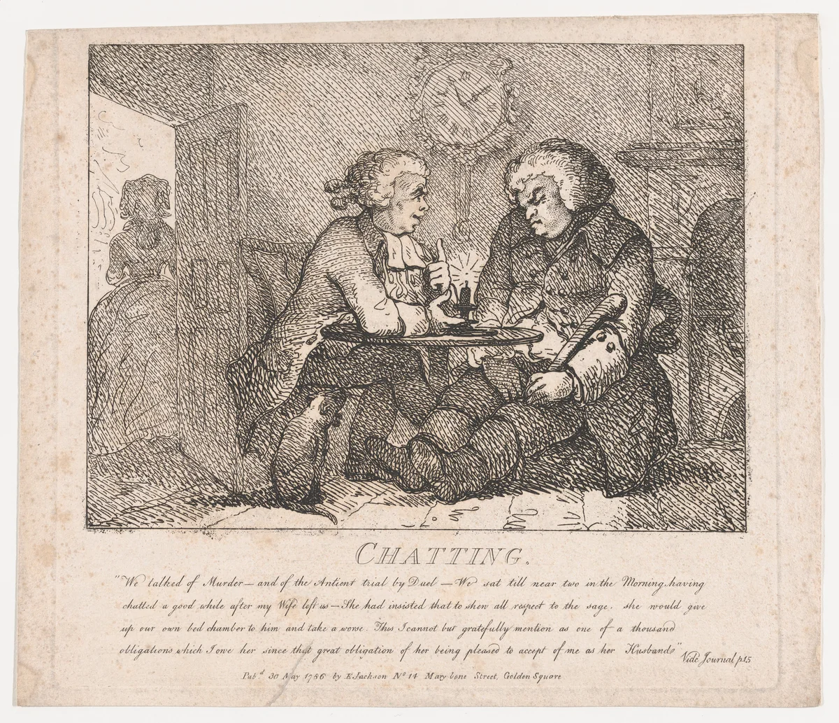 Chatting (Picturesque Beauties of Boswell, Part the First) by Thomas Rowlandson, print, 1786