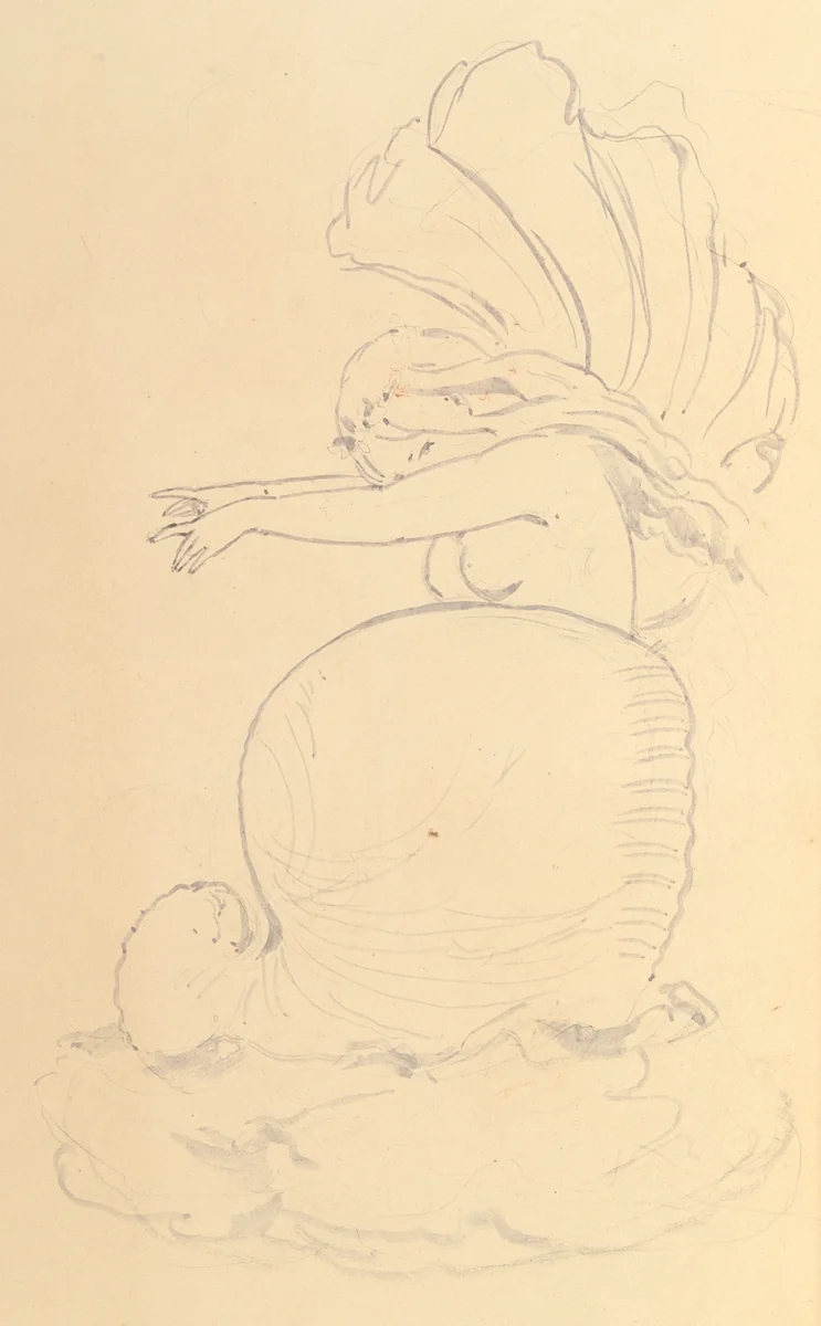 Sketch of a Fairy or Spirit Emerging from a Shell by Alfred Forrester, drawing, 1845-1855