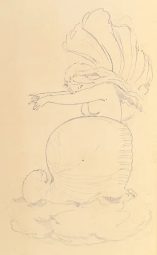 Sketch of a Fairy or Spirit Emerging from a Shell by Alfred Forrester, drawing, 1845-1855