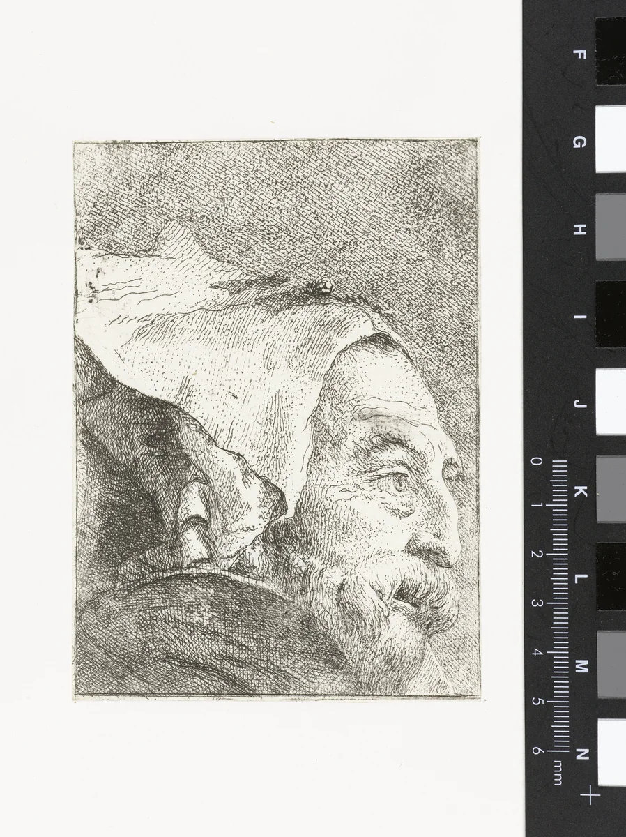Man met muts met opgeslagen rand by Giovanni Domenico Tiepolo, print, 1771-1774