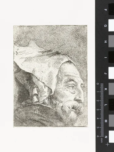 Man met muts met opgeslagen rand by Giovanni Domenico Tiepolo, print, 1771-1774