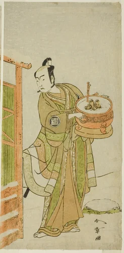 The Actor Arashi Sangoro II as Ito Kuro Disguised as Banta in the Play Izu-goyomi Shibai no Ganjitsu, Performed at the Morita Theater in the Eleventh Month, 1772 by Katsukawa Shunsho (勝川 春章), print, 1767-1777