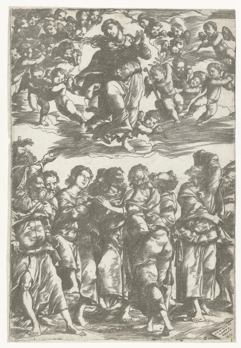 Hemelvaart van Maria met apostelen by Unknown, print, 1517