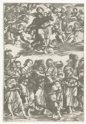 Hemelvaart van Maria met apostelen by Unknown, print, 1517