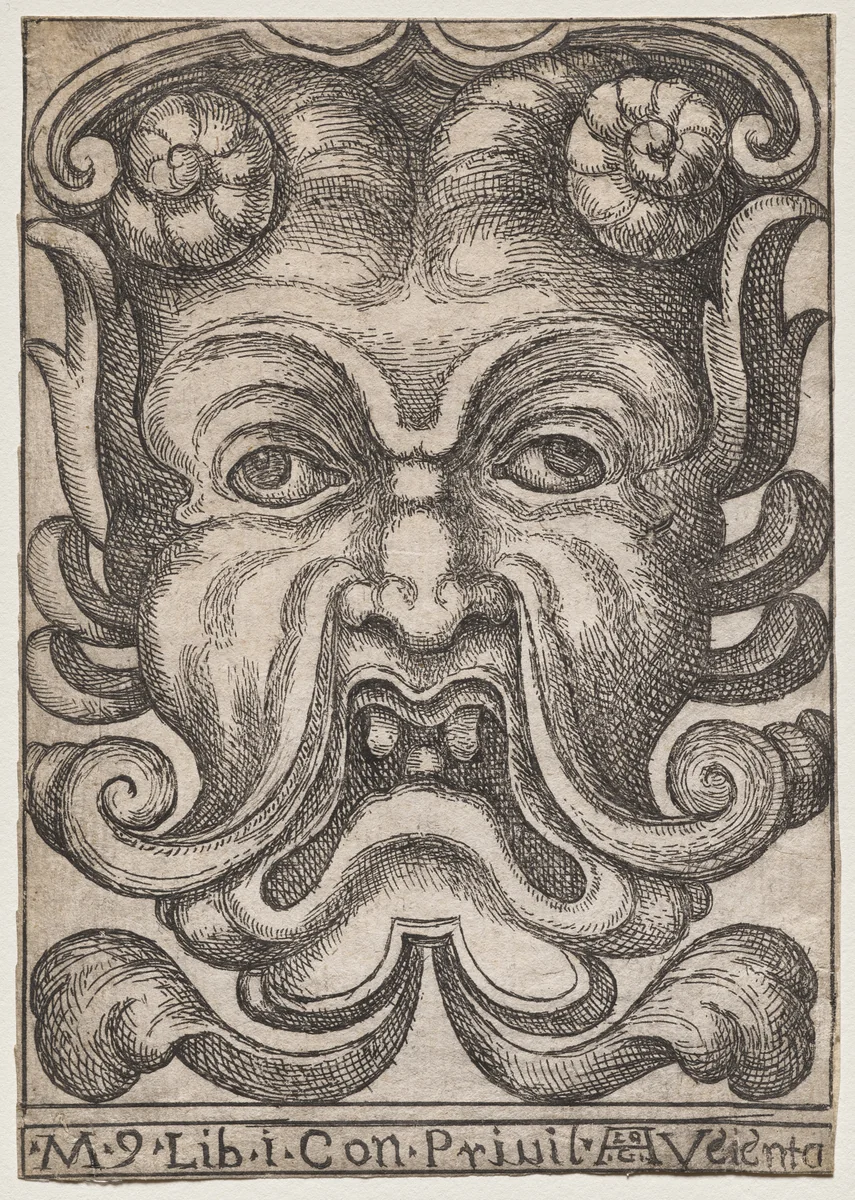 Grotesque Masks: Mask 9, Book I by Aloisio Giovannoli, print, 1605-1615