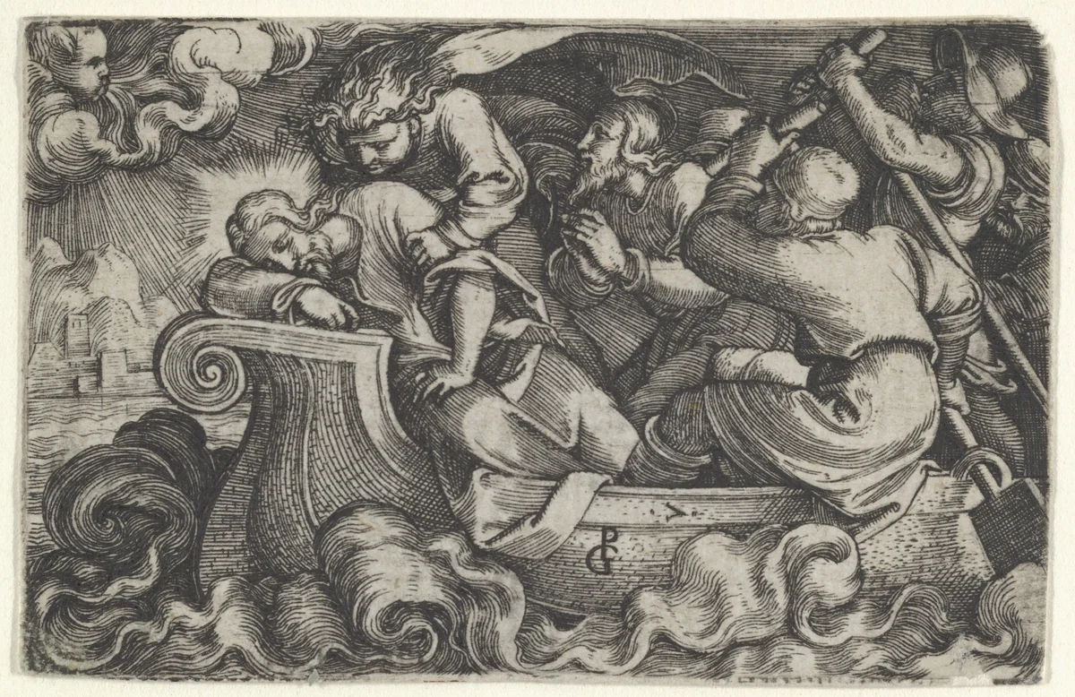Christ Sleeping During the Storm on Lake Tiberias, from The Story of Christ by Georg Pencz, print, 1534-1535