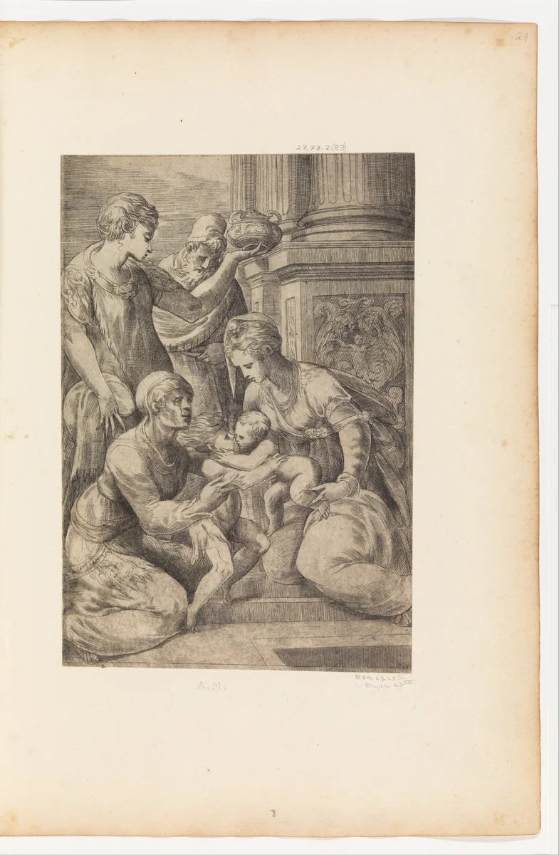Holy Family with Saints by Andrea Schiavone, print, 1510-1563