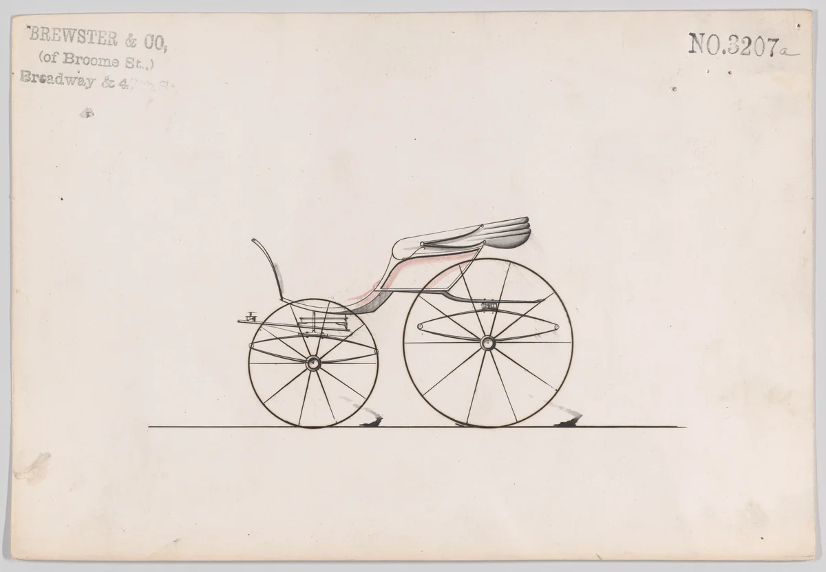Design for Pony Phaeton, no. 3207a by Brewster & Co., drawing, 1876