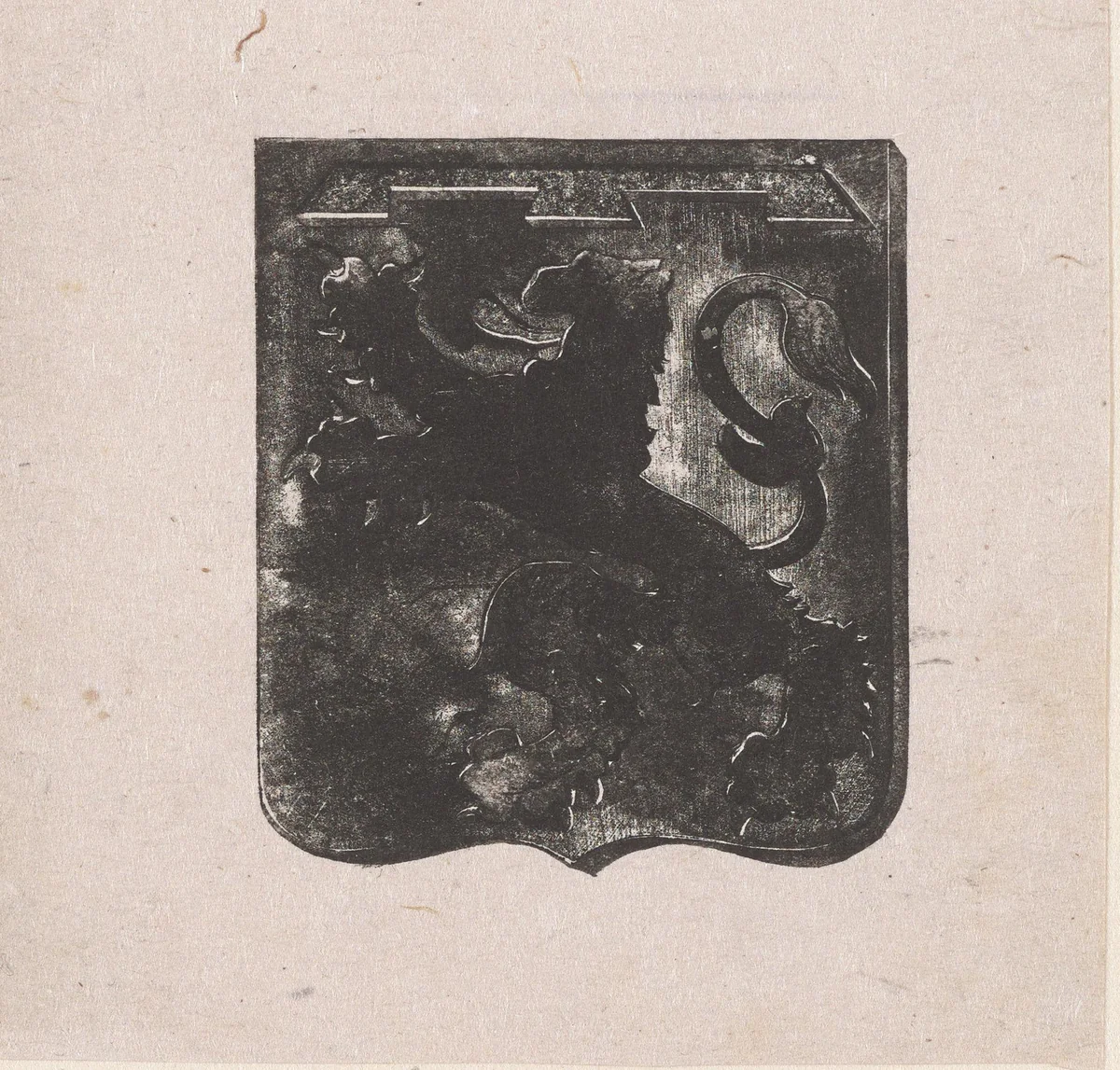 Vignet met een wapen met daarop het silhouet van een leeuw by Isaac Weissenbruch, print, 1836-1912