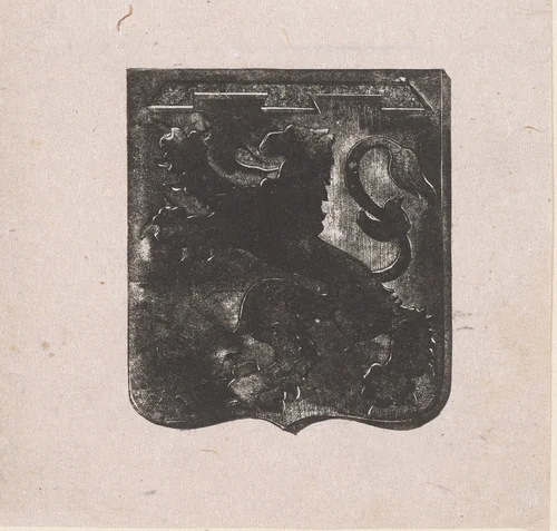 Vignet met een wapen met daarop het silhouet van een leeuw by Isaac Weissenbruch, print, 1836-1912