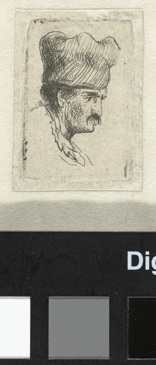 Man in a square cap, in profile right by James Hazard, print, 1758-1787