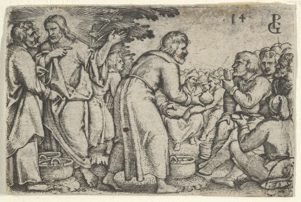 The Miracle of the Loaves and the Fishes, from "The Story of Christ" by Georg Pencz, print, 1534-1535
