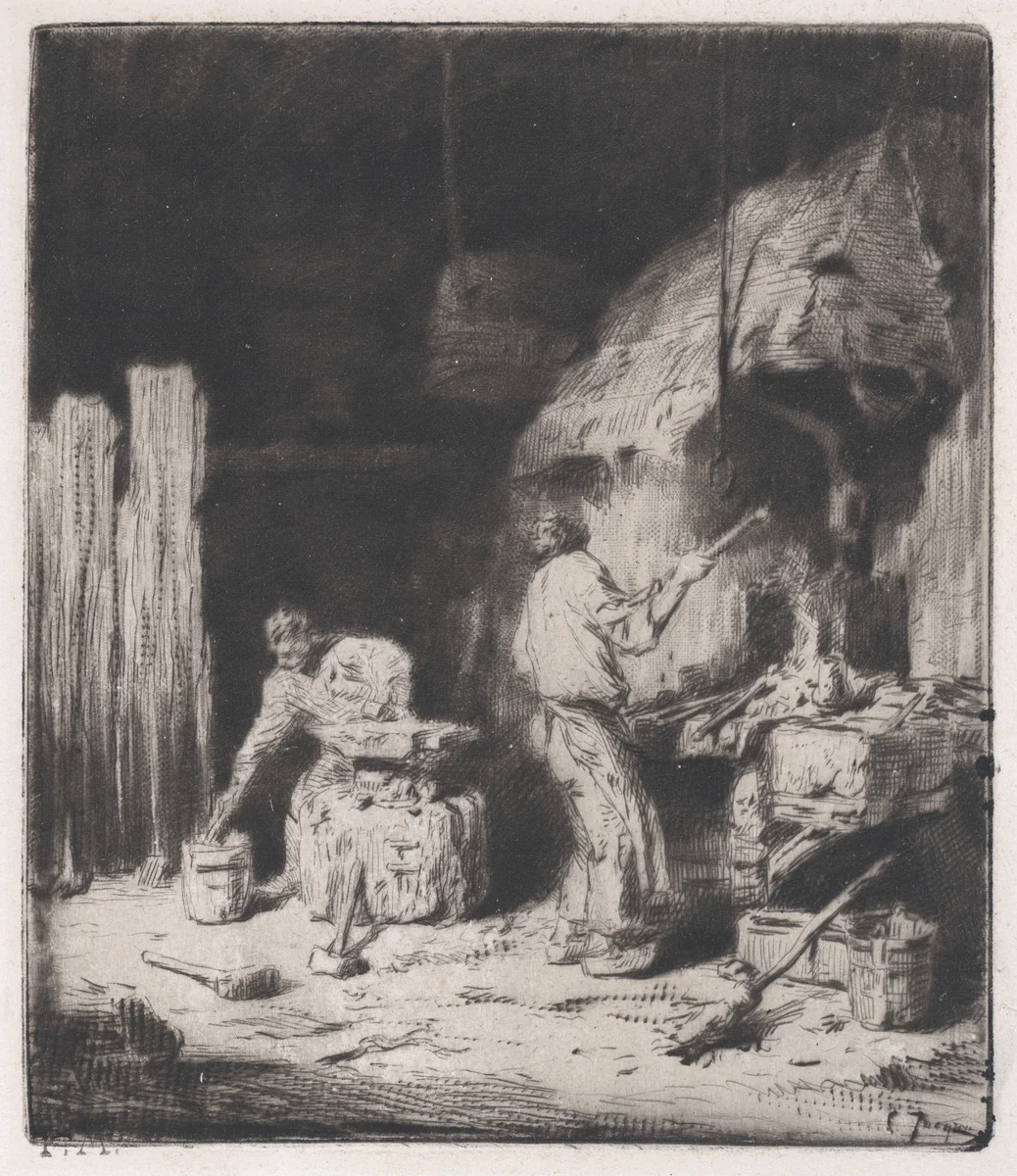 Forge by Charles Jacque, print, 1848