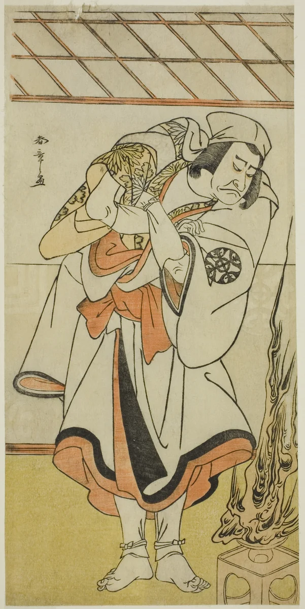 The Actor Nakamura Nakazo I as Chinzei Hachiro Tametomo Disguised as an Ascetic Monk, in the Play Kitekaeru Nishiki no Wakayaka, Performed at the Nakamura Theater in the Eleventh Month, 1780 by Katsukawa Shunsho (勝川 春章), print, 1775-1785