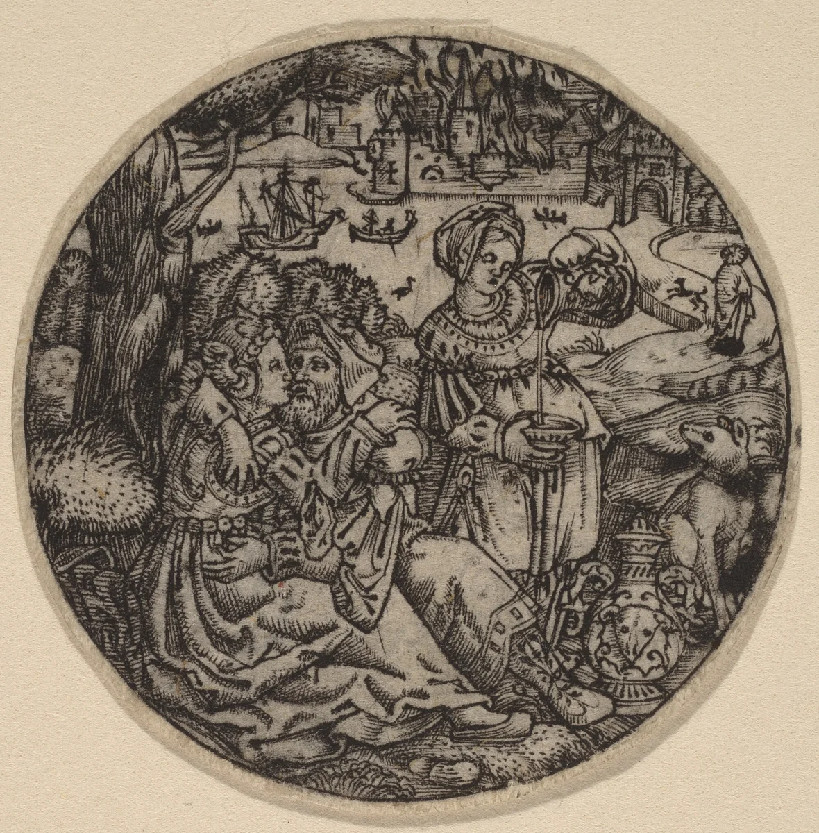 Lot and His Daughters by Master S, print, 1440-1565