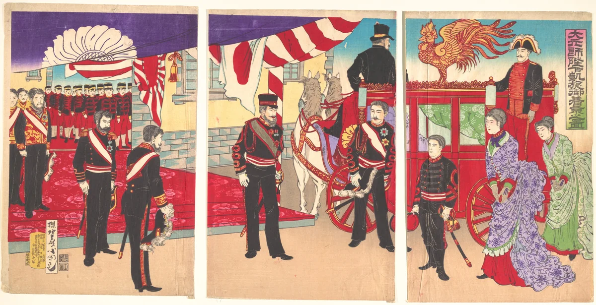 Arrival of the Emperor at Tokyo after the Victory (Russo-Japanese War) by Utagawa Kunisada III, print, 1895