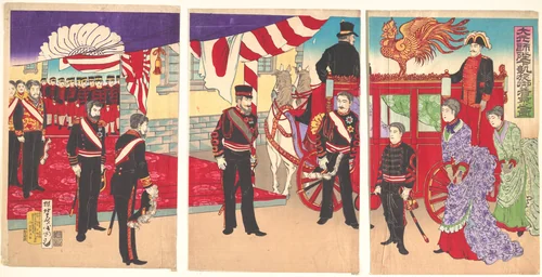 Arrival of the Emperor at Tokyo after the Victory (Russo-Japanese War) by Utagawa Kunisada III, print, 1895