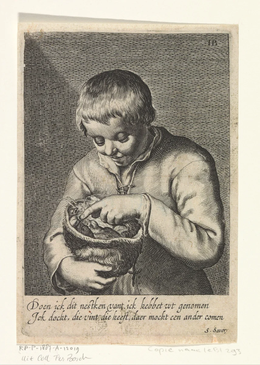 Jongen met vogelnestje by anonymous, print, 1625-1678
