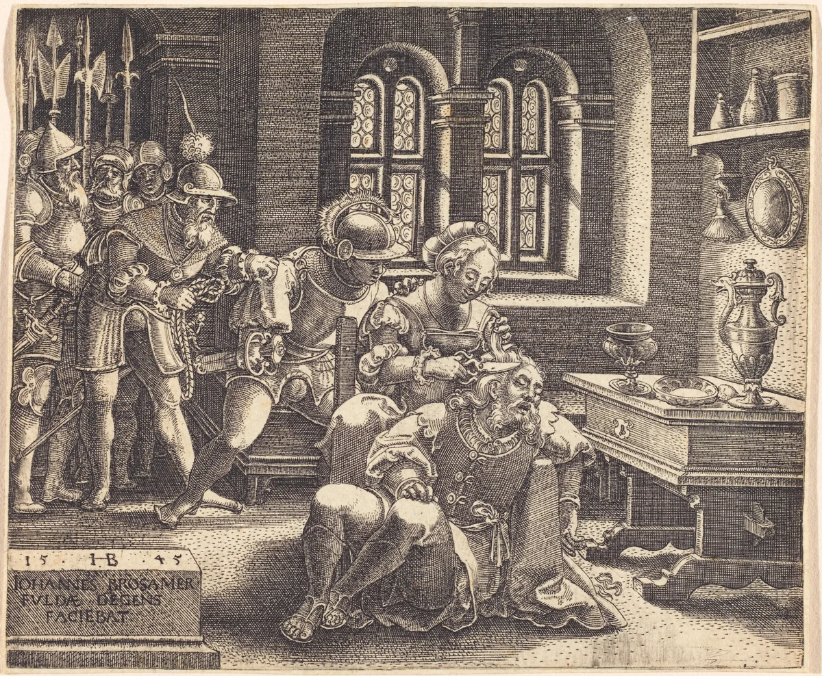 Samson and Delilah by Hans Brosamer, print, 1545