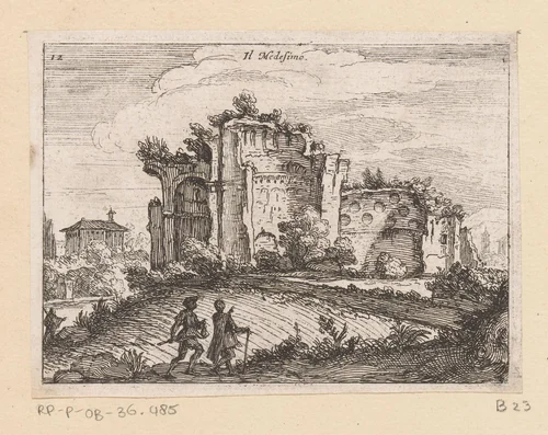 Ruïne in een landschap by Giovanni Battista Mercati, print, 1629